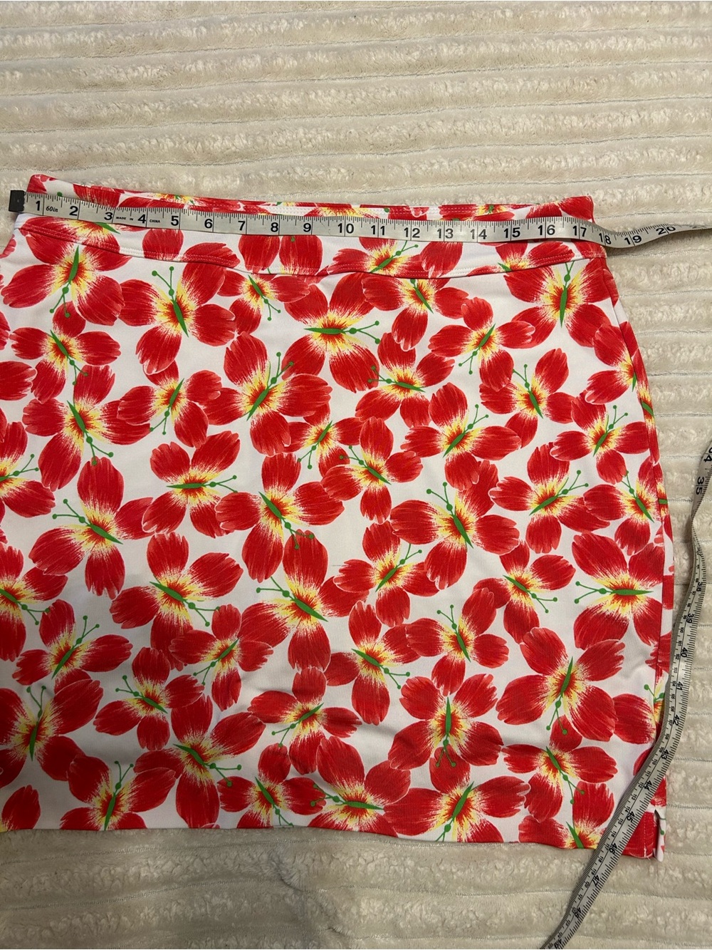G by Giuliana Red and White Floral Midi Skirt with Green Accents